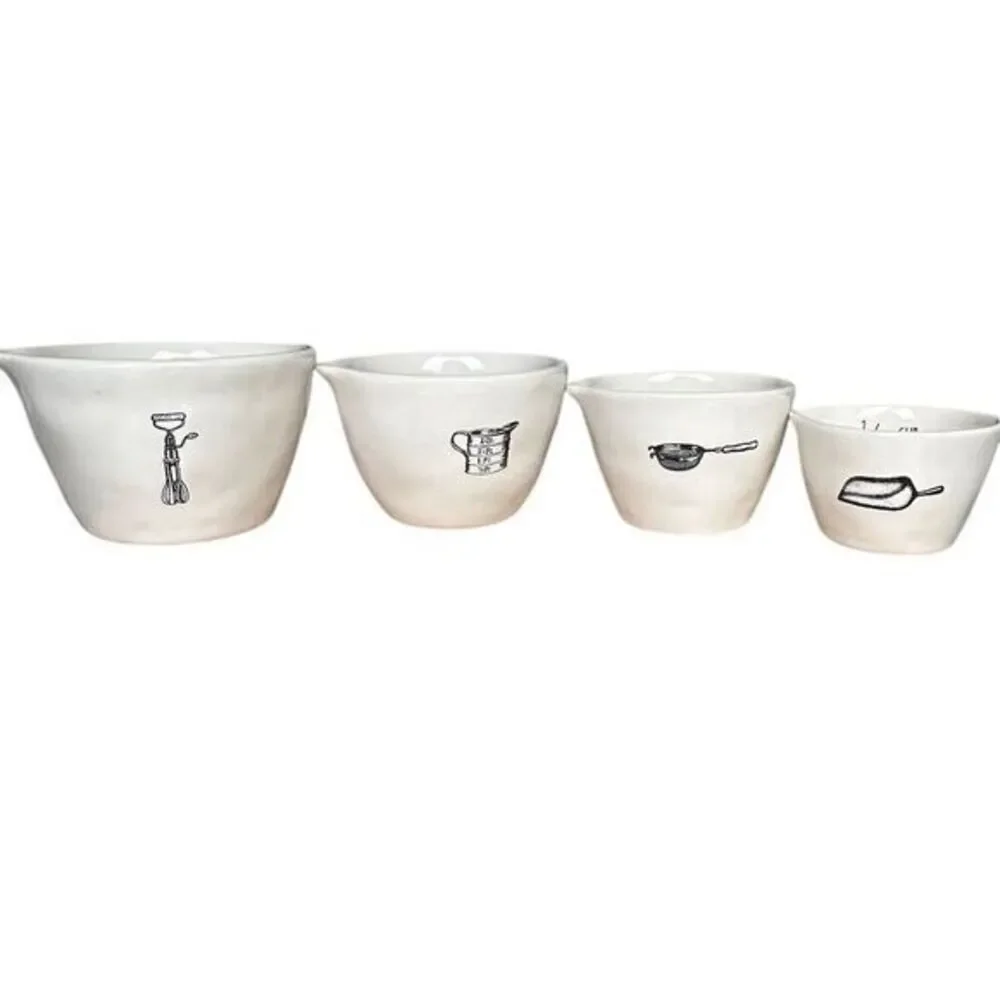 NWT Rae Dunn Icon Measuring‎ Cups 4-Piece Set White Nesting Kitchen Decor